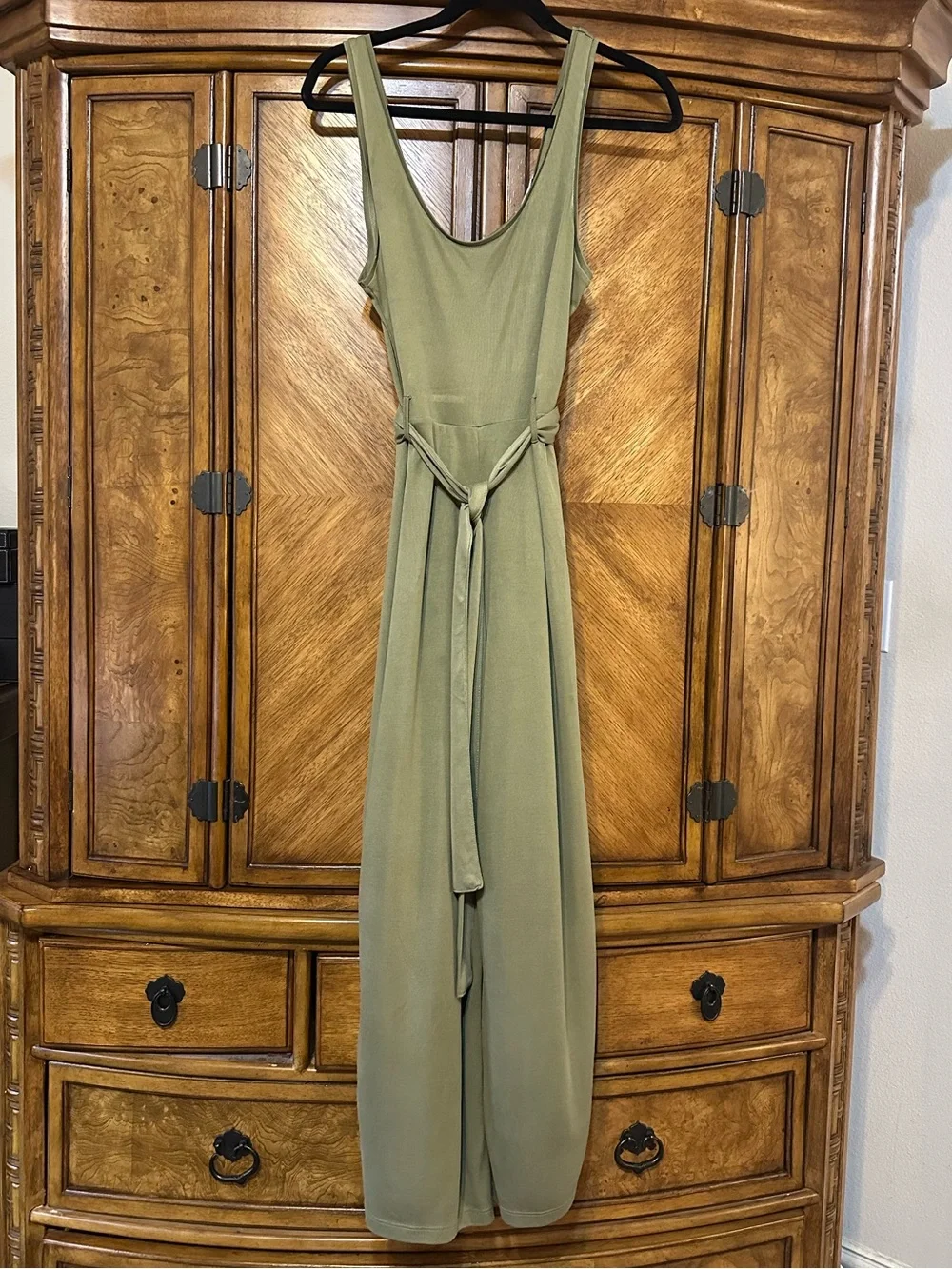 Topshop Olive Green Sleeveless Wide Leg Tie Waist Jumpsuit US 10 - Picture 2 of 14
